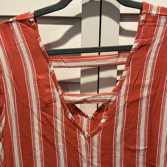 Band of Gypsies NWT Stripes Bell Sleeves Dress in Dusty Coral and Ivory colors. - Picture 5 of 7